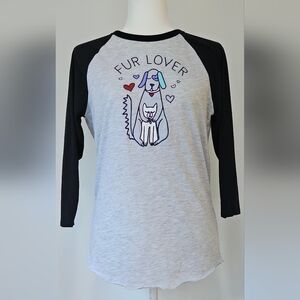 BOBS from Skechers Fur Lover‎ Gray and Black Raglan Shirt